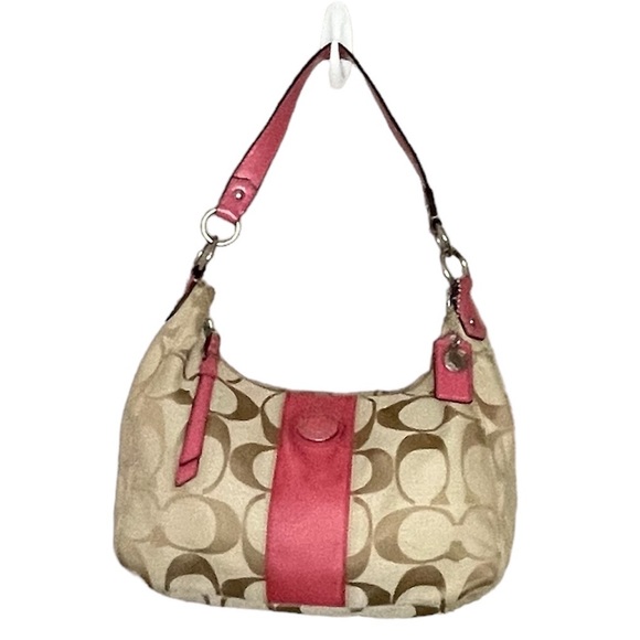 Coach Peach Signature Stripe Jacquard Hobo Bag F19281 - Picture 2 of 16